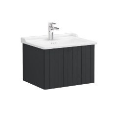 Vitra Root Groove 69363 Lavabo Dolabı, Tek Çekmeceli, 60 Cm, Mat Grafit, Klasik Lavabolu